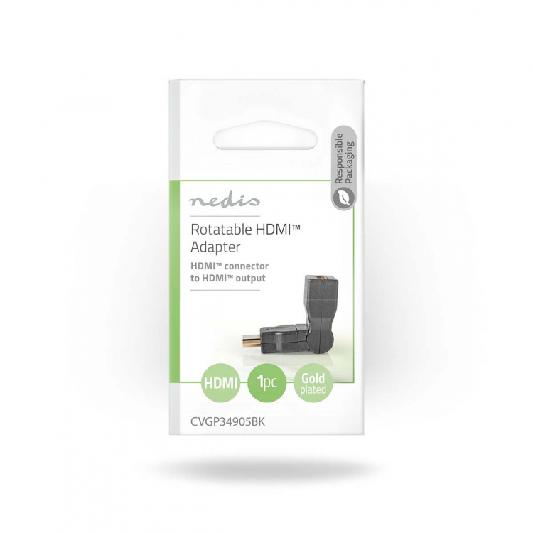 Nedis HDMI™ Adapter | HDMI™ Kontakt | HDMI™ Utgång | Guldplaterad | Vridning | ABS | Svart | 1 st. | Kuvert