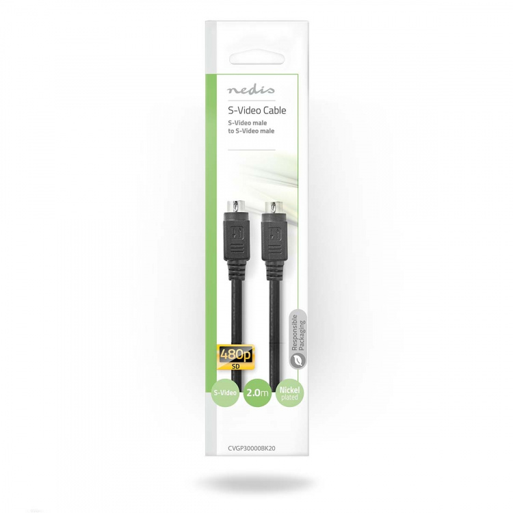 Nedis S-videokabel | S-Video Hane | S-Video Hane | Nickelplaterad | 480i | 2.00 m | Rund | PVC | Svart | Kuvert