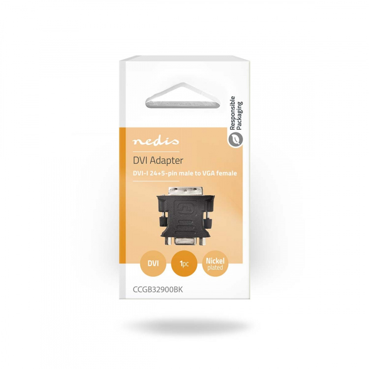 Nedis DVI adapter | DVI-I 24+5-Pin Hane | VGA hona 15p | Nickelplaterad | Rak | PVC | Svart | Låda Nedis DVI adapter | DVI-I 24+5-Pin Hane | VGA hona 15p | Nickelplaterad | Rak | PVC | Svart | Låda
