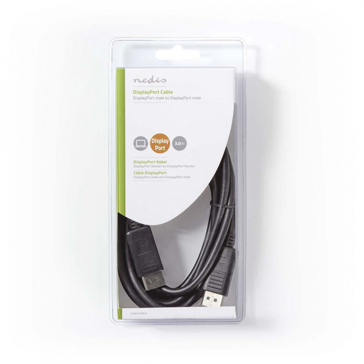 Nedis Displayport-kabel | DisplayPort Hane | DisplayPort Hane | 4K@60Hz | Guldplaterad | 3.00 m | Rund | PVC | Svart | Låda Nedis Displayport-kabel | DisplayPort Hane | DisplayPort Hane | 4K@60Hz | Guldplaterad | 3.00 m | Rund | PVC | Svart | Låda