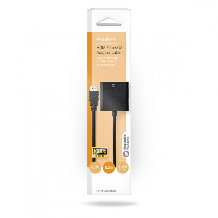 Nedis HDMI™ Adapter | HDMI™ Kontakt | VGA hona 15p / 3.5 mm Hona | Nickelplaterad | Rak | PVC | Svart | 1 st. | Låda Nedis HDMI™ Adapter | HDMI™ Kontakt | VGA hona 15p / 3.5 mm Hona | Nickelplaterad | Rak | PVC | Svart | 1 st. | Låda