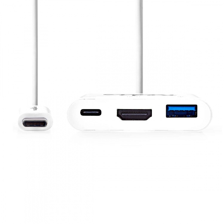 Nedis USB Multi-Port Adapter | USB 3.2 Gen 1 | USB-C™ Hane | HDMI™ Utgång / USB-A Hona / USB-C™ Hona | 5 Gbps | 0.20 m | Rund | Nickelplaterad | PVC | Vit | Låda