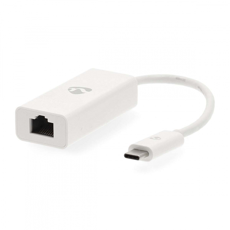 Nedis USB-nätverkskort | USB 3.2 Gen 1 | 1000 Mbps | USB-C™ Hane | RJ45 Hona | 0.20 m | Rund | Nickelplaterad | Förtent Koppar | Vit | Låda
