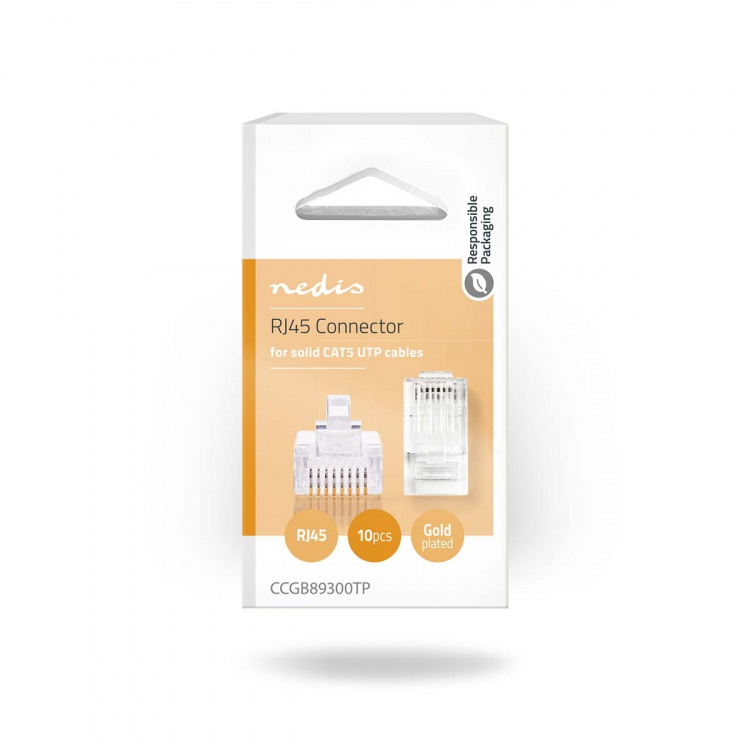 Nedis RJ45-kontakt | Hane | Solid UTP CAT5e | Rak | Guldplaterad | 10 st. | Polycarbonate | Transparent | Låda