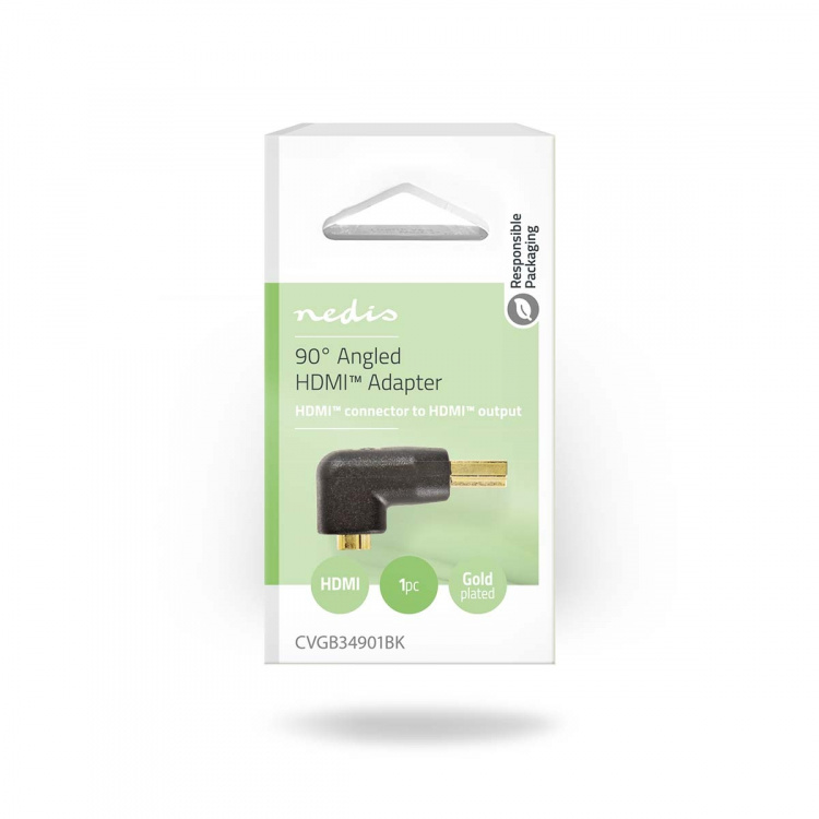 Nedis HDMI™ Adapter | HDMI™ Kontakt | HDMI™ Utgång | Guldplaterad | Vinklat 90° | ABS | Svart | 1 st. | Låda