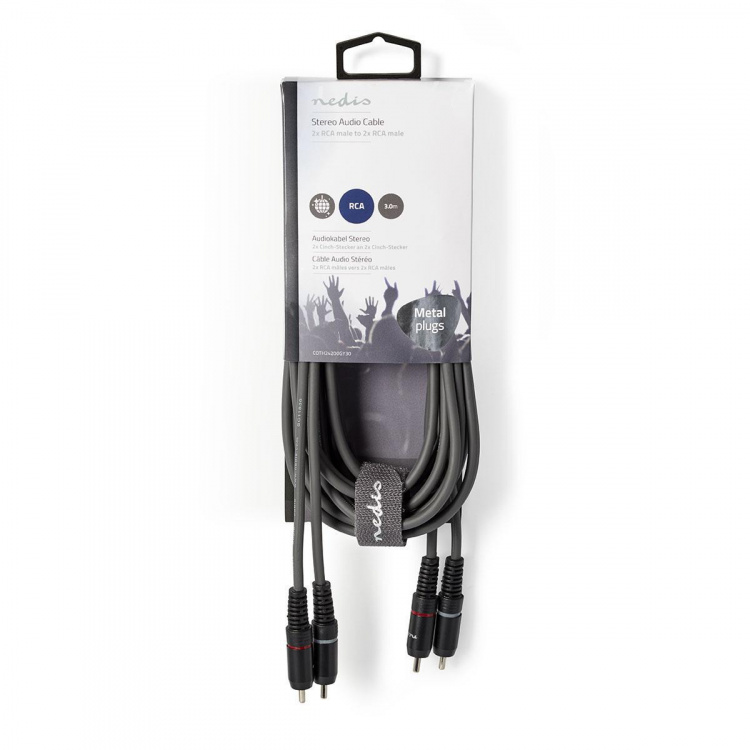 Nedis Stereoljudkabel | 2x RCA Hane | 2x RCA Hane | Nickelplaterad | 3.00 m | Rund | Mörkgrå | Kartonghylsa Nedis Stereoljudkabel | 2x RCA Hane | 2x RCA Hane | Nickelplaterad | 3.00 m | Rund | Mörkgrå | Kartonghylsa
