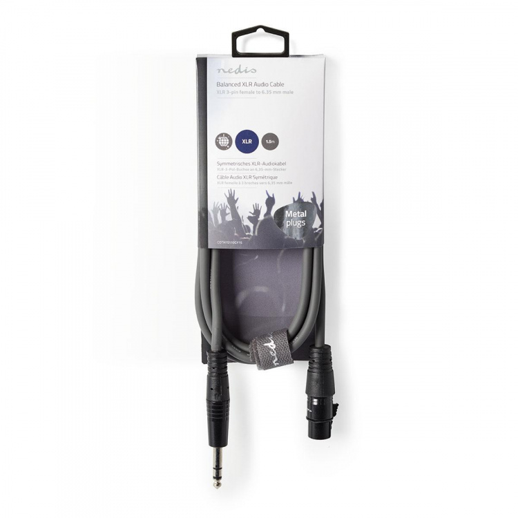 Nedis Balanserad ljudkabel | XLR 3-stifts hona | 6.35 mm Hane | Nickelplaterad | 1.50 m | Rund | PVC | Mörkgrå | Kartonghylsa