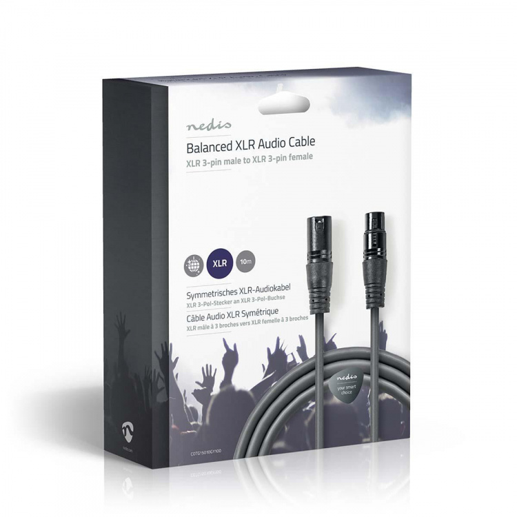 Nedis Balanserad ljudkabel | XLR 3-stifts hane | XLR 3-stifts hona | Nickelplaterad | 10.0 m | Rund | PVC | Mörkgrå | Presentbox Nedis Balanserad ljudkabel | XLR 3-stifts hane | XLR 3-stifts hona | Nickelplaterad | 10.0 m | Rund | PVC | Mörkgrå | Presentbox