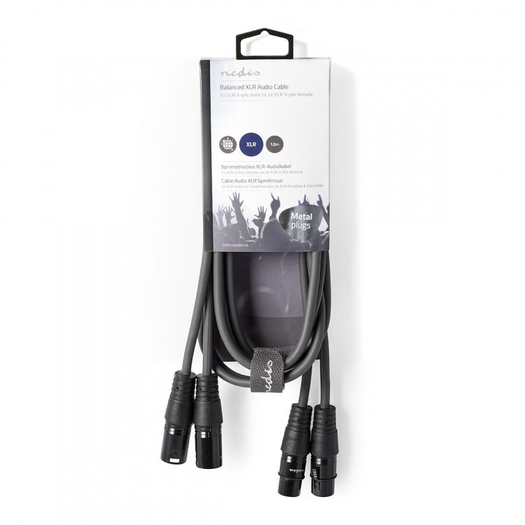 Nedis Balanserad ljudkabel | 2x XLR 3-Pin Hane | 2x XLR 3-Pin Hona | Nickelplaterad | 1.50 m | Rund | PVC | Mörkgrå | Kartonghylsa