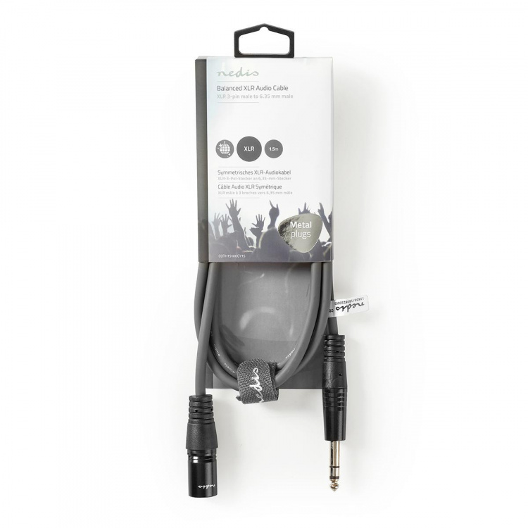 Nedis Balanserad ljudkabel | XLR 3-stifts hane | 6.35 mm Hane | Nickelplaterad | 1.50 m | Rund | PVC | Mörkgrå | Kartonghylsa Nedis Balanserad ljudkabel | XLR 3-stifts hane | 6.35 mm Hane | Nickelplaterad | 1.50 m | Rund | PVC | Mörkgrå | Kartonghylsa