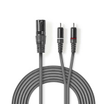 Nedis Balanserad ljudkabel | XLR 3-stifts hane | 2x RCA Hane | Nickelplaterad | 1.50 m | Rund | PVC | Mörkgrå | Kartonghylsa