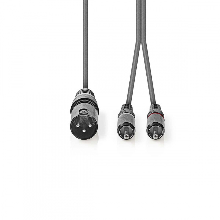 Nedis Balanserad ljudkabel | XLR 3-stifts hane | 2x RCA Hane | Nickelplaterad | 1.50 m | Rund | PVC | Mörkgrå | Kartonghylsa