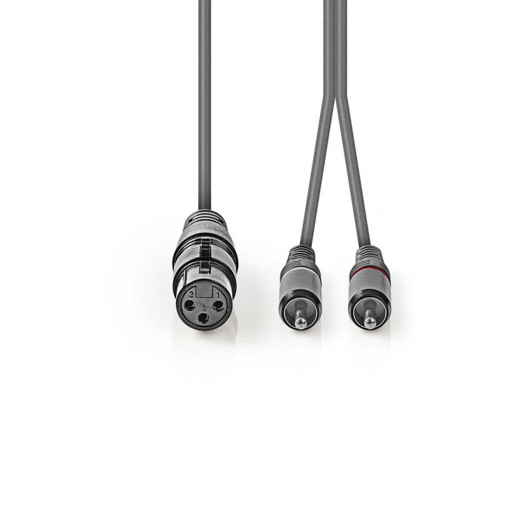 Nedis Balanserad ljudkabel | XLR 3-stifts hona | 2x RCA Hane | Nickelplaterad | 1.50 m | Rund | PVC | Mörkgrå | Kartonghylsa Nedis Balanserad ljudkabel | XLR 3-stifts hona | 2x RCA Hane | Nickelplaterad | 1.50 m | Rund | PVC | Mörkgrå | Kartonghylsa
