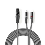 Nedis Balanserad ljudkabel | XLR 3-stifts hona | 2x RCA Hane | Nickelplaterad | 3.00 m | Rund | PVC | Mörkgrå | Kartonghylsa