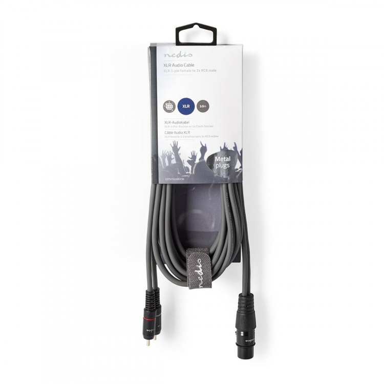 Nedis Balanserad ljudkabel | XLR 3-stifts hona | 2x RCA Hane | Nickelplaterad | 3.00 m | Rund | PVC | Mörkgrå | Kartonghylsa