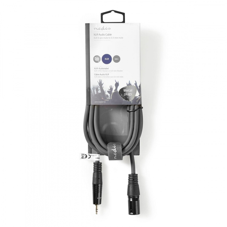 Nedis Balanserad ljudkabel | XLR 3-stifts hane | 3.5 mm Hane | Nickelplaterad | 3.00 m | Rund | PVC | Mörkgrå | Kartonghylsa