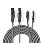 Nedis Balanserad ljudkabel | 2x XLR 3-Pin Hona | 2x RCA Hane | Nickelplaterad | 1.50 m | Rund | PVC | Mörkgrå | Kartonghylsa