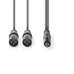 Nedis Balanserad ljudkabel | 2x XLR 3-Pin Hane | 3.5 mm Hane | Nickelplaterad | 3.00 m | Rund | PVC | Mörkgrå | Kartonghylsa