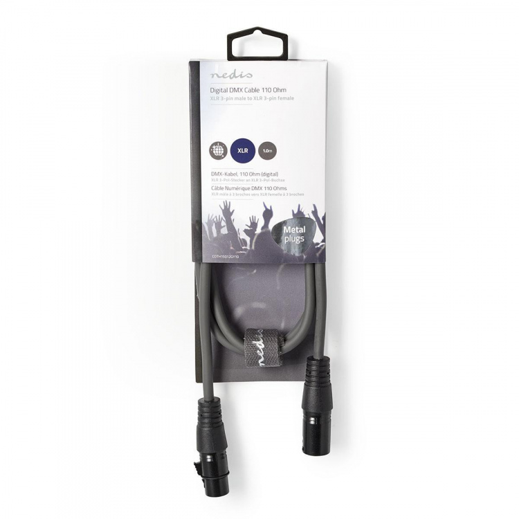 Nedis DMX adapterkabel | XLR 3-stifts hane | XLR 3-stifts hona | Nickelplaterad | 1.00 m | Rund | PVC | Mörkgrå | Kartonghylsa