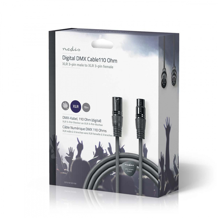 Nedis DMX adapterkabel | XLR 3-stifts hane | XLR 3-stifts hona | Nickelplaterad | 15.0 m | Rund | PVC | Mörkgrå | Presentbox