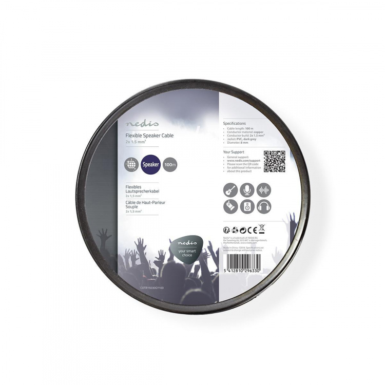 Nedis Högtalarkabel | 2 x 1.50 mm² | Koppar | 100.0 m | Rund | PVC | Mörkgrå | Rulle Nedis Högtalarkabel | 2 x 1.50 mm² | Koppar | 100.0 m | Rund | PVC | Mörkgrå | Rulle