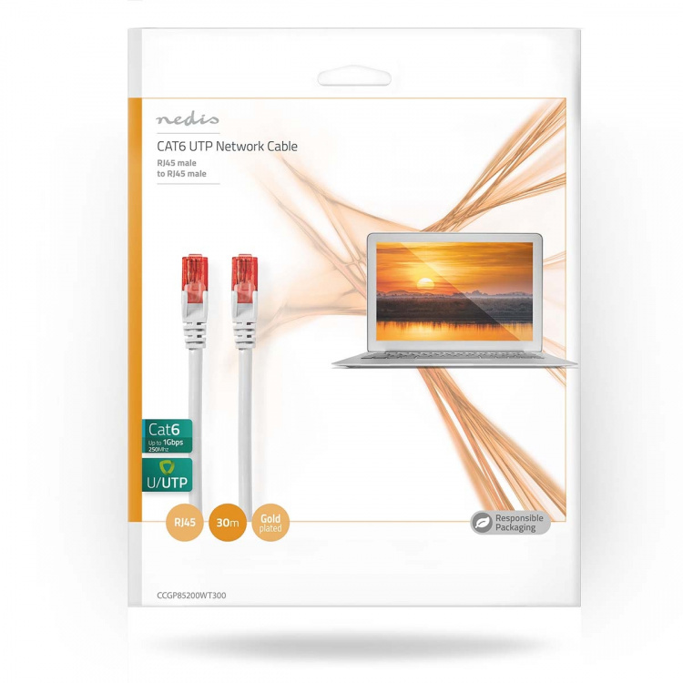 Nedis CAT6 Nätverkskabel | RJ45 hane | RJ45 hane | U/UTP | 30.0 m | Rund | PVC | Vit | Plastpåse