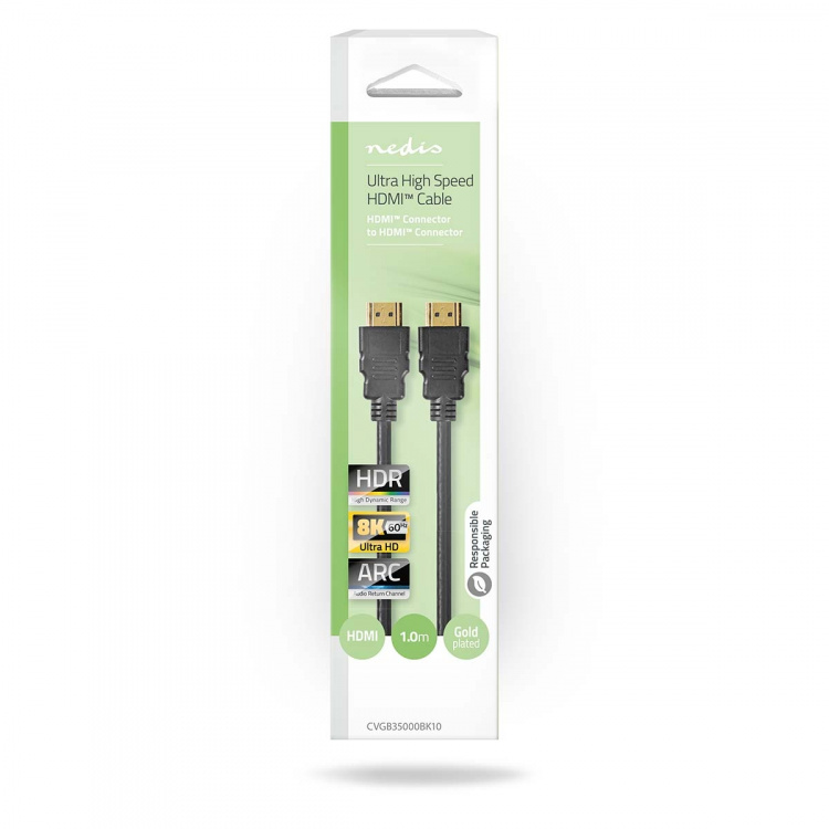 Nedis Ultra High Speed HDMI ™ kabel | HDMI™ Kontakt | HDMI™ Kontakt | 8K@60Hz | 48 Gbps | 1.00 m | Rund | 6.0 mm | Svart | Låda Nedis Ultra High Speed HDMI ™ kabel | HDMI™ Kontakt | HDMI™ Kontakt | 8K@60Hz | 48 Gbps | 1.00 m | Rund | 6.0 mm | Svart | Låda