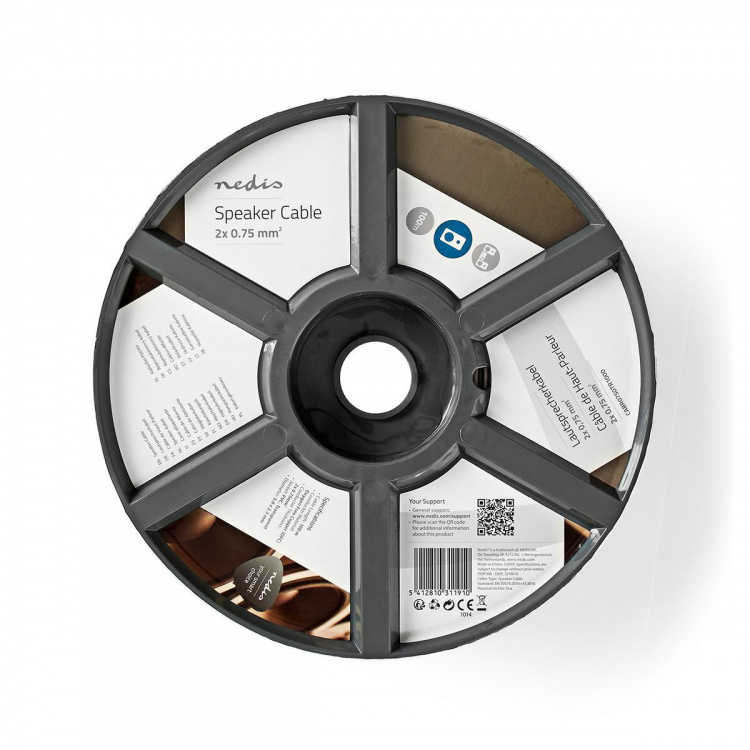 Nedis Högtalarkabel | 2 x 0.75 mm² | Koppar | 100.0 m | Rund | PVC | Transparent | Rulle