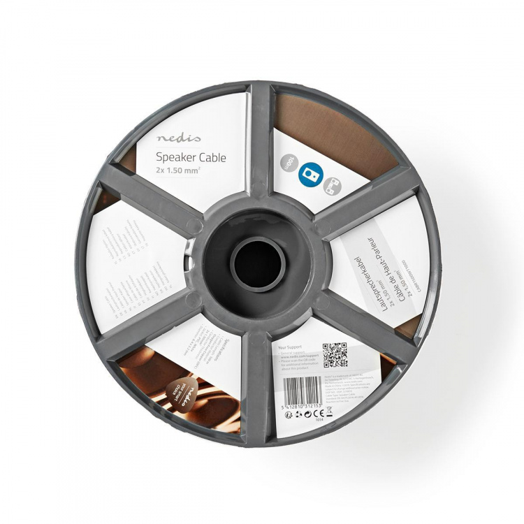 Nedis Högtalarkabel | 2 x 1.50 mm² | Koppar | 100.0 m | Rund | PVC | Vit | Rulle