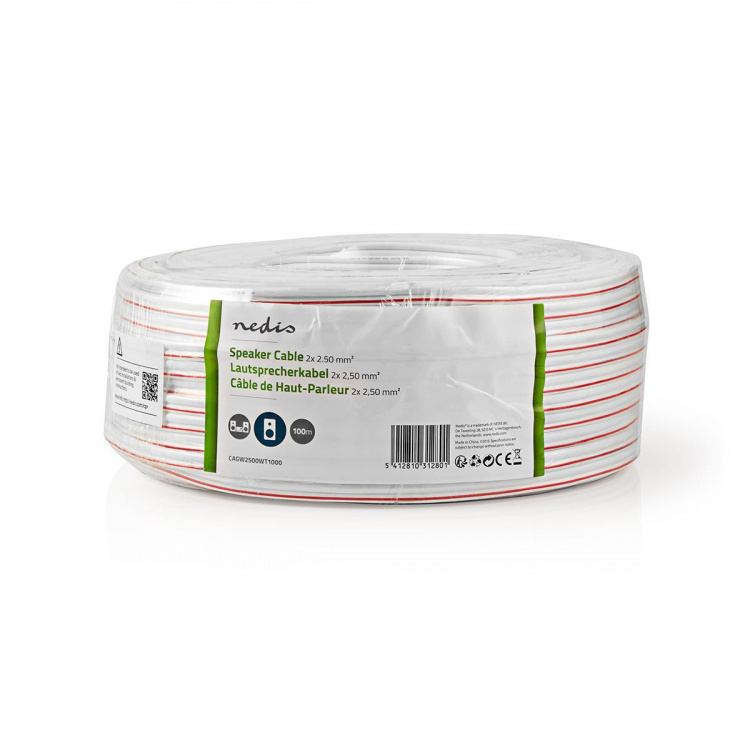 Nedis Högtalarkabel | 2 x 2.50 mm² | CCA | 100.0 m | Rund | PVC | Vit | Emballage Nedis Högtalarkabel | 2 x 2.50 mm² | CCA | 100.0 m | Rund | PVC | Vit | Emballage
