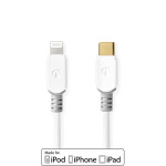 Nedis Lightning Kabel | USB 2.0 | Apple Lightning, 8-stifts | USB-C™ Hane | 480 Mbps | Guldplaterad | 1.00 m | Rund | PVC | Vit | Låda Nedis Lightning Kabel | USB 2.0 | Apple Lightning, 8-stifts | USB-C™ Hane | 480 Mbps | Guldplaterad | 1.00 m | Rund | PVC | Vit | Låda