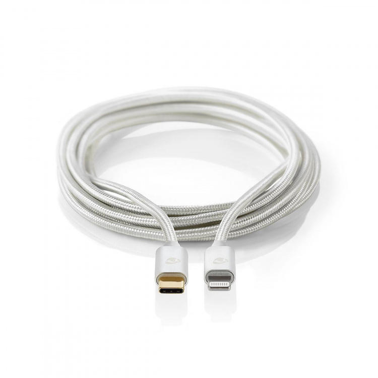 Nedis Lightning Kabel | USB 2.0 | Apple Lightning, 8-stifts | USB-C™ Hane | 480 Mbps | Guldplaterad | 1.00 m | Rund | Flätad / Nylon | Aluminium / Silver | Kartong med täckt fönster