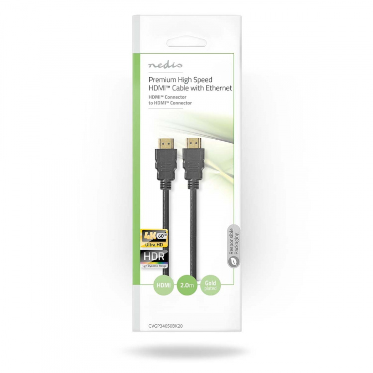 Nedis Premium High Speed ​​HDMI ™ kabel med Ethernet | HDMI™ Kontakt | HDMI™ Kontakt | 4K@60Hz | 18 Gbps | 2.00 m | Rund | PVC | Svart | Kuvert