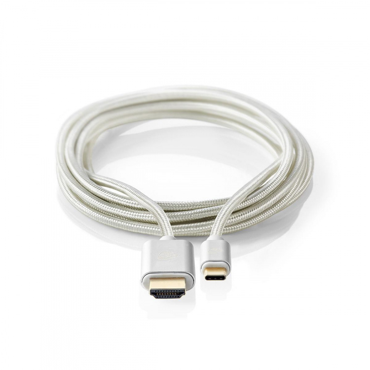 Nedis USB-C™ Adapter | USB 3.2 Gen 1 | USB-C™ Hane | HDMI™ Kontakt | 4K@60Hz | 18 Gbps | 2.00 m | Rund | Guldplaterad | Flätad / Nylon | Aluminium | Kartong med täckt fönster