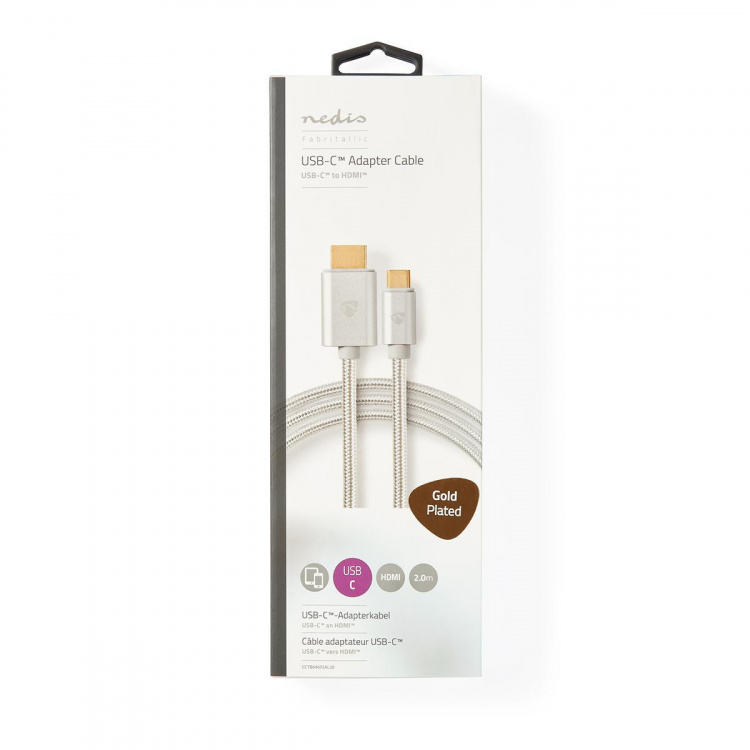 Nedis USB-C™ Adapter | USB 3.2 Gen 1 | USB-C™ Hane | HDMI™ Kontakt | 4K@60Hz | 18 Gbps | 2.00 m | Rund | Guldplaterad | Flätad / Nylon | Aluminium | Kartong med täckt fönster