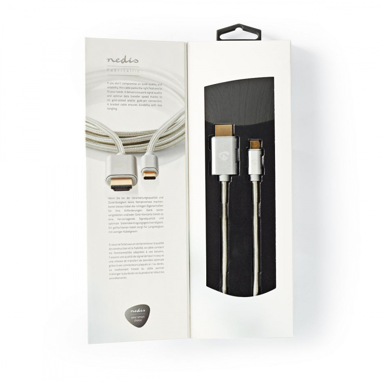 Nedis USB-C™ Adapter | USB 3.2 Gen 1 | USB-C™ Hane | HDMI™ Kontakt | 4K@60Hz | 18 Gbps | 2.00 m | Rund | Guldplaterad | Flätad / Nylon | Aluminium | Kartong med täckt fönster