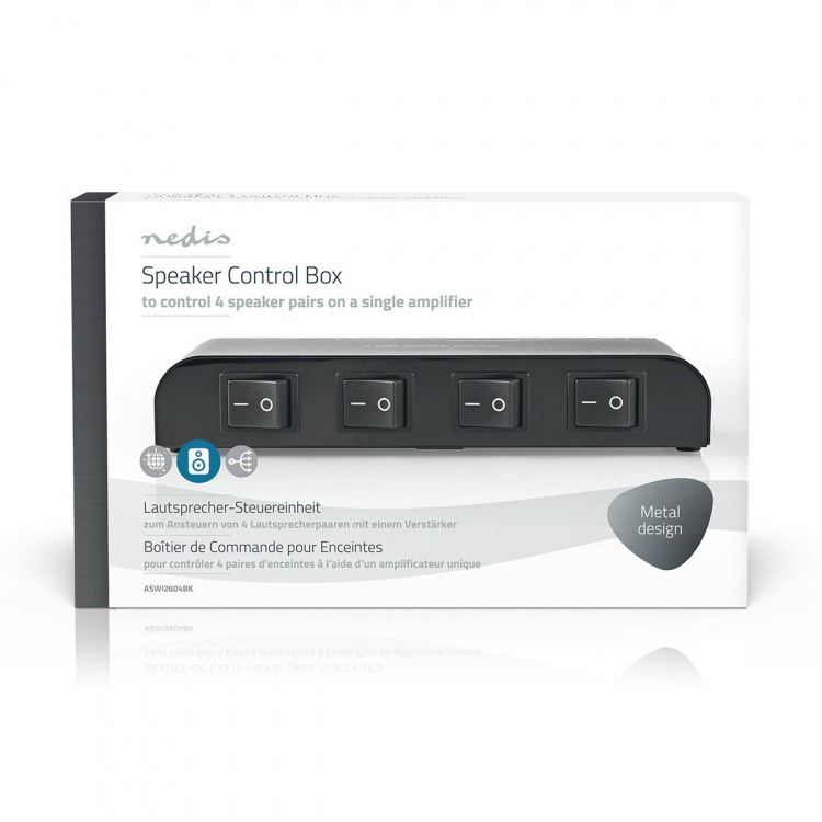 Nedis Högtalar kontrollboxen | 4-Port port(s) | Terminalklämmor | Högtalarimpedans: 4-16 Ohm | Maxlast per Kanal: 200 W | Aluminium | Svart