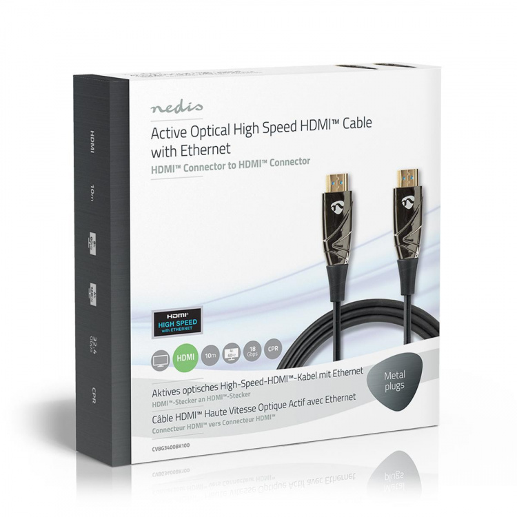 Nedis Aktiva optiska High Speed HDMI kabel med Ethernet | HDMI™ Kontakt | HDMI™ Kontakt | 4K@60Hz | 18 Gbps | 10.0 m | Rund | PVC | Svart | Presentbox Nedis Aktiva optiska High Speed HDMI kabel med Ethernet | HDMI™ Kontakt | HDMI™ Kontakt | 4K@60Hz | 18 Gbps | 10.0 m | Rund | PVC | Svart | Presentbox