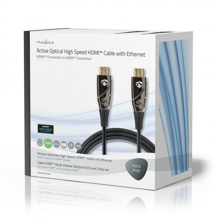 Nedis Aktiva optiska High Speed ​​HDMI kabel med Ethernet | HDMI™ Kontakt | HDMI™ Kontakt | 4K@60Hz | 18 Gbps | 100.0 m | Rund | PVC | Svart | Presentbox