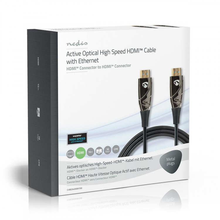 Nedis Aktiva optiska High Speed HDMI kabel med Ethernet | HDMI™ Kontakt | HDMI™ Kontakt | 4K@60Hz | 18 Gbps | 15.0 m | Rund | PVC | Svart | Presentbox Nedis Aktiva optiska High Speed HDMI kabel med Ethernet | HDMI™ Kontakt | HDMI™ Kontakt | 4K@60Hz | 18 Gbps | 15.0 m | Rund | PVC | Svart | Presentbox
