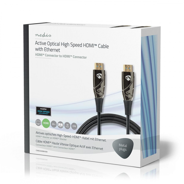 Nedis Aktiva optiska High Speed ​​HDMI kabel med Ethernet | HDMI™ Kontakt | HDMI™ Kontakt | 4K@60Hz | 18 Gbps | 20.0 m | Rund | PVC | Svart | Presentbox