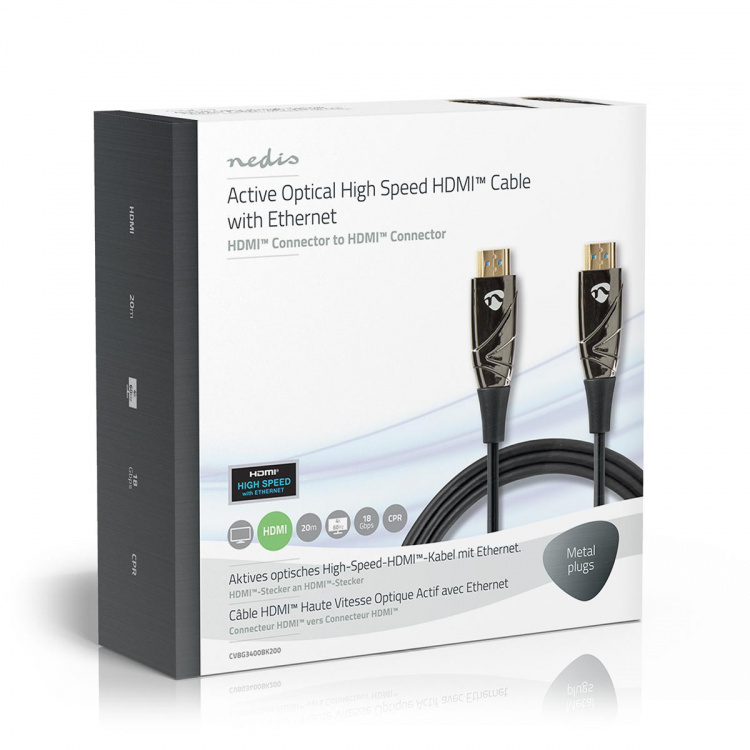 Nedis Aktiva optiska High Speed ​​HDMI kabel med Ethernet | HDMI™ Kontakt | HDMI™ Kontakt | 4K@60Hz | 18 Gbps | 20.0 m | Rund | PVC | Svart | Presentbox