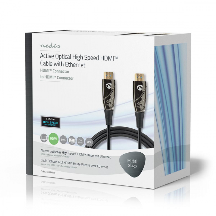 Nedis Aktiva optiska High Speed HDMI kabel med Ethernet | HDMI™ Kontakt | HDMI™ Kontakt | 4K@60Hz | 18 Gbps | 30.0 m | Rund | PVC | Svart | Presentbox Nedis Aktiva optiska High Speed HDMI kabel med Ethernet | HDMI™ Kontakt | HDMI™ Kontakt | 4K@60Hz | 18 Gbps | 30.0 m | Rund | PVC | Svart | Presentbox