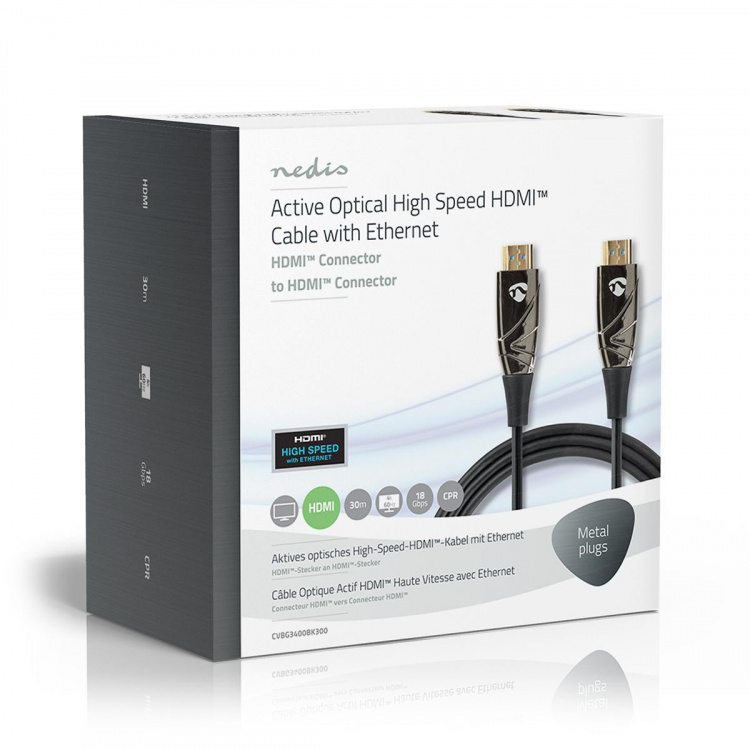 Nedis Aktiva optiska High Speed HDMI kabel med Ethernet | HDMI™ Kontakt | HDMI™ Kontakt | 4K@60Hz | 18 Gbps | 30.0 m | Rund | PVC | Svart | Presentbox Nedis Aktiva optiska High Speed HDMI kabel med Ethernet | HDMI™ Kontakt | HDMI™ Kontakt | 4K@60Hz | 18 Gbps | 30.0 m | Rund | PVC | Svart | Presentbox