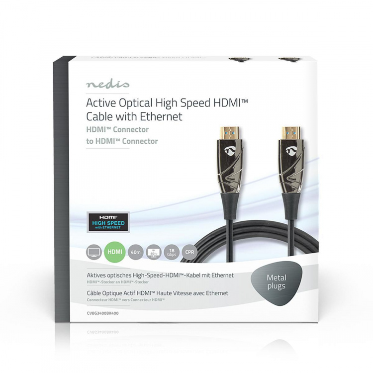 Nedis Aktiva optiska High Speed HDMI kabel med Ethernet | HDMI™ Kontakt | HDMI™ Kontakt | 4K@60Hz | 18 Gbps | 40.0 m | Rund | PVC | Svart | Presentbox Nedis Aktiva optiska High Speed HDMI kabel med Ethernet | HDMI™ Kontakt | HDMI™ Kontakt | 4K@60Hz | 18 Gbps | 40.0 m | Rund | PVC | Svart | Presentbox
