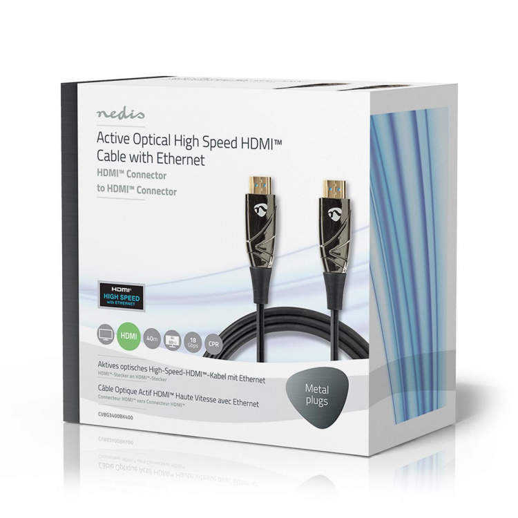 Nedis Aktiva optiska High Speed HDMI kabel med Ethernet | HDMI™ Kontakt | HDMI™ Kontakt | 4K@60Hz | 18 Gbps | 40.0 m | Rund | PVC | Svart | Presentbox Nedis Aktiva optiska High Speed HDMI kabel med Ethernet | HDMI™ Kontakt | HDMI™ Kontakt | 4K@60Hz | 18 Gbps | 40.0 m | Rund | PVC | Svart | Presentbox