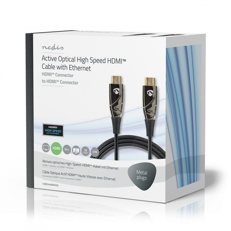 Nedis Aktiva optiska High Speed ​​HDMI kabel med Ethernet | HDMI™ Kontakt | HDMI™ Kontakt | 4K@60Hz | 18 Gbps | 50.0 m | Rund | PVC | Svart | Presentbox