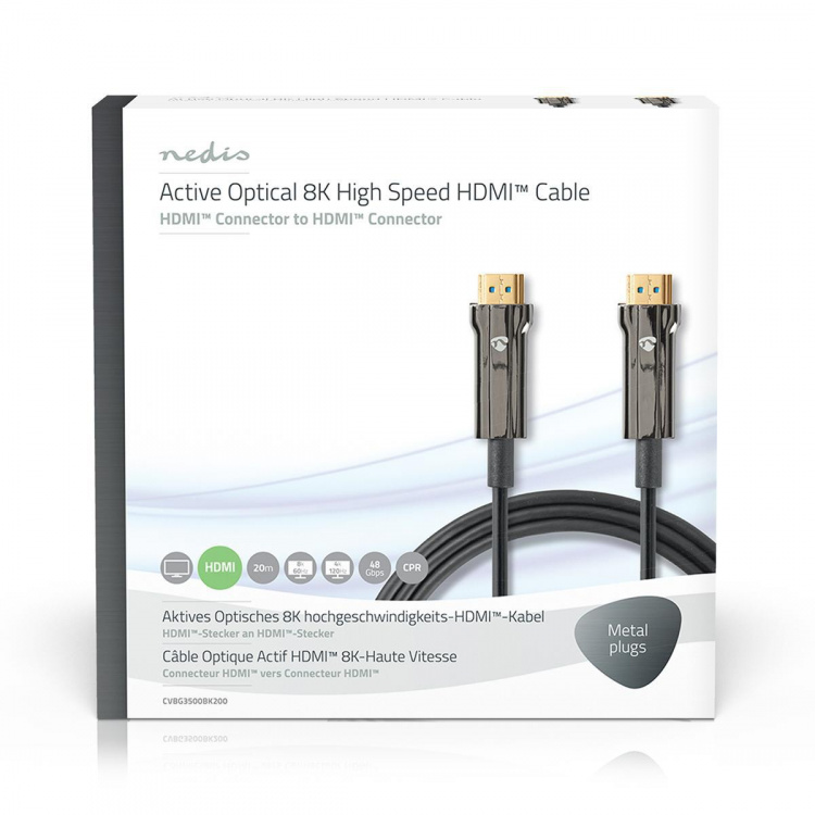 Nedis Aktiva Optiska Ultra High Speed HDMI Kabel med Ethernet | HDMI™ Kontakt | HDMI™ Kontakt | 8K@60Hz | 48 Gbps | 20.0 m | Rund | PVC | Svart | Presentbox Nedis Aktiva Optiska Ultra High Speed HDMI Kabel med Ethernet | HDMI™ Kontakt | HDMI™ Kontakt | 8K@60Hz | 48 Gbps | 20.0 m | Rund | PVC | Svart | Presentbox