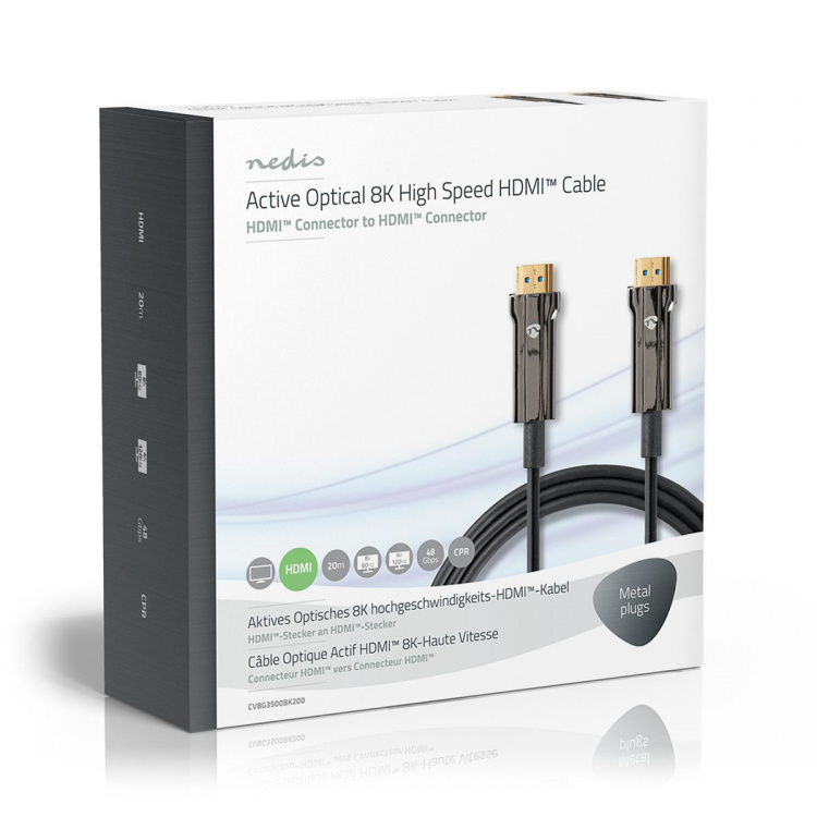 Nedis Aktiva Optiska Ultra High Speed HDMI Kabel med Ethernet | HDMI™ Kontakt | HDMI™ Kontakt | 8K@60Hz | 48 Gbps | 20.0 m | Rund | PVC | Svart | Presentbox Nedis Aktiva Optiska Ultra High Speed HDMI Kabel med Ethernet | HDMI™ Kontakt | HDMI™ Kontakt | 8K@60Hz | 48 Gbps | 20.0 m | Rund | PVC | Svart | Presentbox