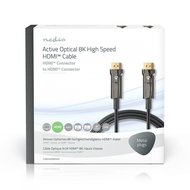 Nedis Aktiva Optiska Ultra High Speed HDMI Kabel med Ethernet | HDMI™ Kontakt | HDMI™ Kontakt | 8K@60Hz | 48 Gbps | 40.0 m | Rund | PVC | Svart | Presentbox Nedis Aktiva Optiska Ultra High Speed HDMI Kabel med Ethernet | HDMI™ Kontakt | HDMI™ Kontakt | 8K@60Hz | 48 Gbps | 40.0 m | Rund | PVC | Svart | Presentbox